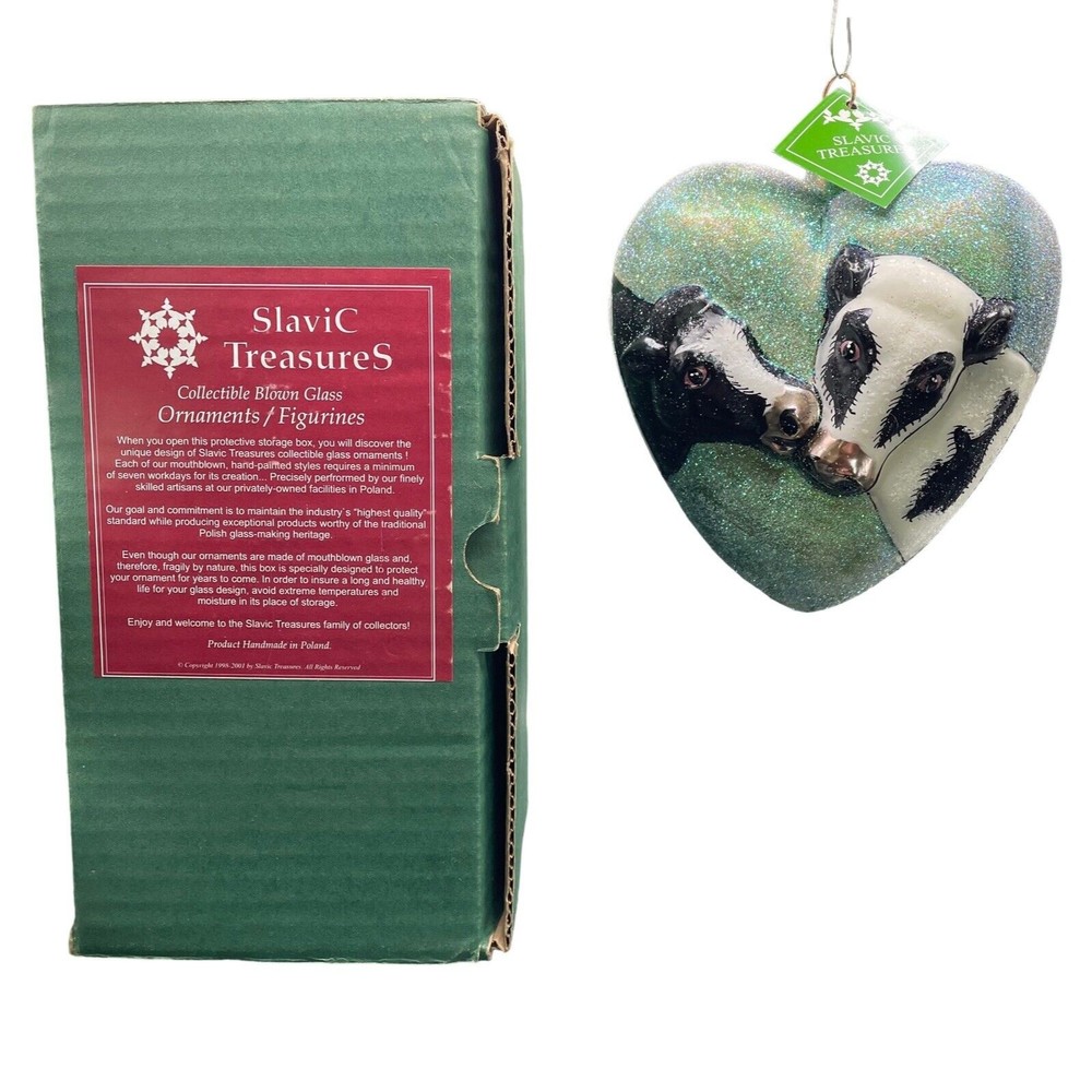 Slavic Treasures Glass Ornament FARM SANCTUARY Cow Turkey Signed Dated Poland